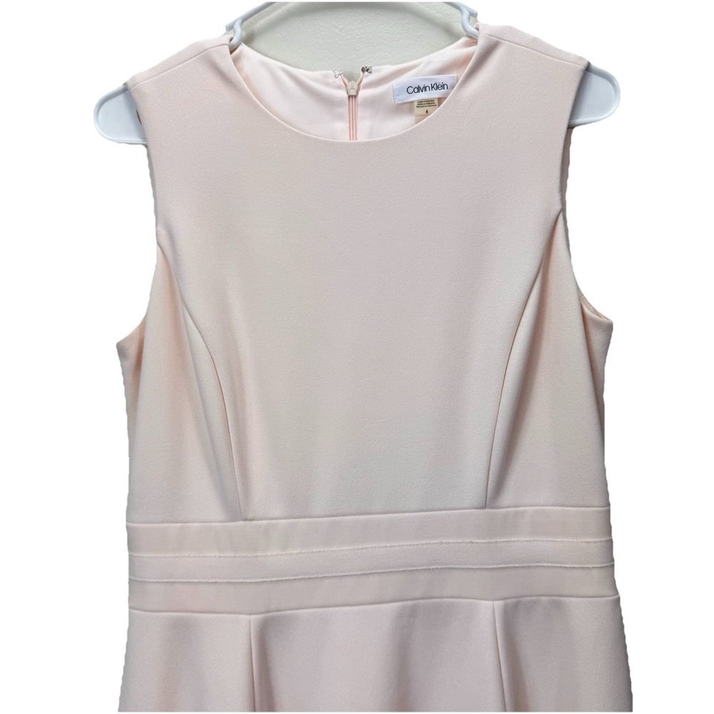Calvin Klein Blush Pink Mesh Illusion Hem Fit Flare Stretch Sleeveless Dress 14 - Picture 4 of 12